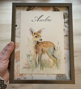Œuvre originale de naissance à l'aquarelle Faon aquarelle